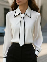 AURENE CONTRAST TIE BLOUSE